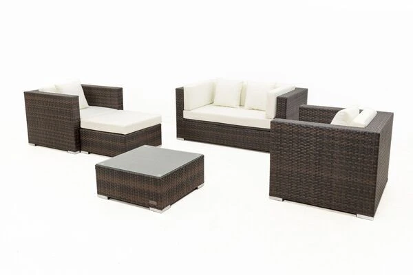 OUTFLEXX Loungemöbel-Set, Polyrattan, Braun Marmoriert, 5 Pers, Wasserfeste Kissenbox, Inkl. Beistelltisch 12 OUTFLEXX Loungemöbel-Set, Polyrattan, Braun Marmoriert, 5 Pers, Wasserfeste Kissenbox, Inkl. Beistelltisch – Bild 10