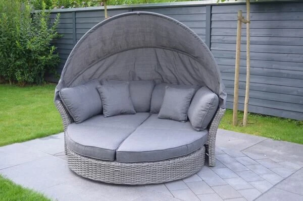 OUTFLEXX Sonneninsel, Grau, Polyrattan, Halbrund, 193 X 104 X 74 Cm, Hocker Drehbar, Dach Klappbar 13 OUTFLEXX Sonneninsel, Grau, Polyrattan, Halbrund, 193 X 104 X 74 Cm, Hocker Drehbar, Dach Klappbar – Bild 11