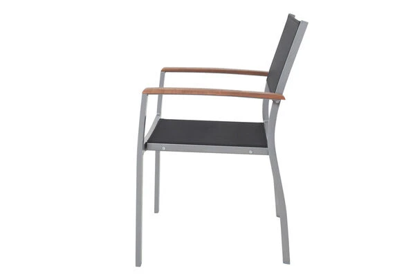 VILLANA Esstischgarnitur, Silber/schwarz, Alu / FSC-Akazienholz, Ausziehtisch 150/200 Cm, 4 Stapelsessel 14 VILLANA Esstischgarnitur, Silber/schwarz, Alu / FSC-Akazienholz, Ausziehtisch 150/200 Cm, 4 Stapelsessel – Bild 12