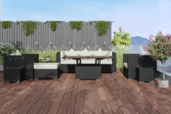 OUTFLEXX Loungemöbel-Set, Braun, Polyrattan, Für 6 Personen, Inkl. Loungetisch, Wasserfeste Kissenbox -Gartenladen 1303 BOX D CGI 02.jpg