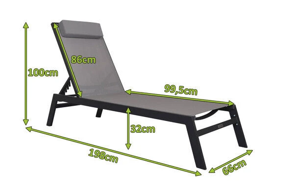 VILLANA Gartenliege, Anthrazit/grau, Aluminium/Textil, 198 X 60 X 32 Cm, Verstellbar 7 VILLANA Gartenliege, Anthrazit/grau, Aluminium/Textil, 198 X 60 X 32 Cm, Verstellbar – Bild 5