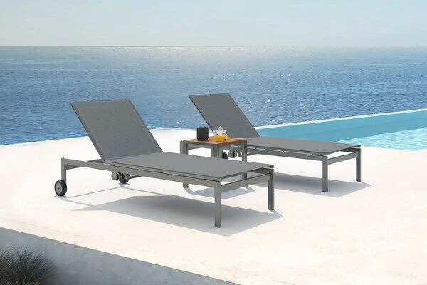 OUTFLEXX 2er-Set Rollliege, Silber, Edelstahl/Teak, 212x71x36 Cm, Mit Beistelltisch 45x45cm 3 OUTFLEXX 2er-Set Rollliege, Silber, Edelstahl/Teak, 212x71x36 Cm, Mit Beistelltisch 45x45cm