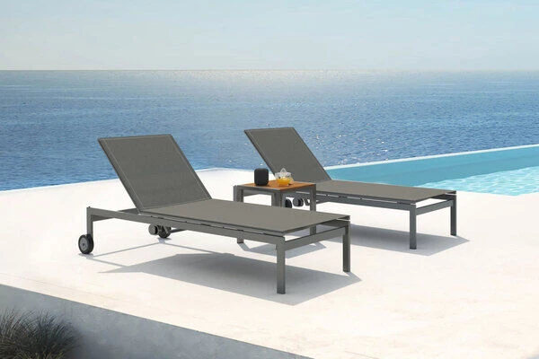 OUTFLEXX 2er-Set Rollliege, Taupe, Edelstahl/Teak, 212x71x36cm, Mit Beistelltisch 45x45cm 3 OUTFLEXX 2er-Set Rollliege, Taupe, Edelstahl/Teak, 212x71x36cm, Mit Beistelltisch 45x45cm