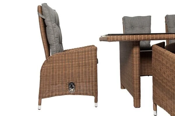 OUTFLEXX Dining Set, Hellbraun, Polyrattan, Tisch 200x95cm, Spraystone, 6mm, 6 Dining Sessel, Verstellbar 18 OUTFLEXX Dining Set, Hellbraun, Polyrattan, Tisch 200x95cm, Spraystone, 6mm, 6 Dining Sessel, Verstellbar – Bild 16