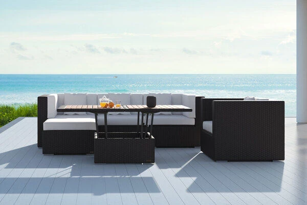 OUTFLEXX Loungemöbel-Set, Braun, Polyrattan, Für 5 Personen, Inkl. Loungetisch, Wasserfeste Kissenbox 4 OUTFLEXX Loungemöbel-Set, Braun, Polyrattan, Für 5 Personen, Inkl. Loungetisch, Wasserfeste Kissenbox – Bild 2