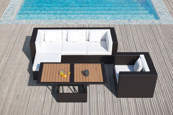 OUTFLEXX Loungemöbel-Set, Braun, Polyrattan, Für 5 Personen, Inkl. Loungetisch, Wasserfeste Kissenbox 5 OUTFLEXX Loungemöbel-Set, Braun, Polyrattan, Für 5 Personen, Inkl. Loungetisch, Wasserfeste Kissenbox – Bild 3