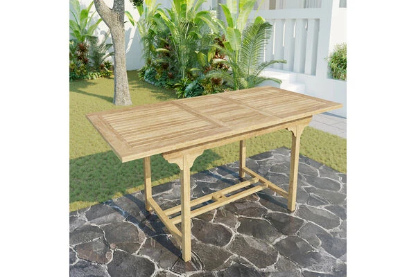 OUTFLEXX Ontario Ausziehtisch, Natur, Teakholz, 160/210x90cm, Fein Geschliffen 3 OUTFLEXX Ontario Ausziehtisch, Natur, Teakholz, 160/210x90cm, Fein Geschliffen