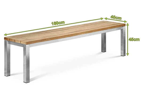 OUTFLEXX Gartenbank, Edelstahl/recyceltes FSC®-Teak, 160x40x45cm, Rustikal Gebürstet 7 OUTFLEXX Gartenbank, Edelstahl/recyceltes FSC®-Teak, 160x40x45cm, Rustikal Gebürstet – Bild 5