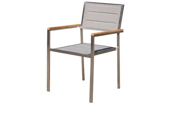 OUTFLEXX Stuhl, Silber, Edelstahl/Textilene, Padded, Armlehnen Aus FSC-Teakholz, 62x56,5x86cm 3 OUTFLEXX Stuhl, Silber, Edelstahl/Textilene, Padded, Armlehnen Aus FSC-Teakholz, 62x56,5x86cm