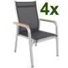 Kettler Granada 4er-Set Stapelsessel, Silber/anthrazit, Mit FSC Teakholz-Armlehnen, 0301205-0100