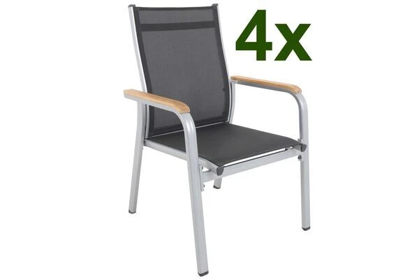 Kettler Granada 4er-Set Stapelsessel, Silber/anthrazit, Mit FSC Teakholz-Armlehnen, 0301205-0100 3 Kettler Granada 4er-Set Stapelsessel, Silber/anthrazit, Mit FSC Teakholz-Armlehnen, 0301205-0100