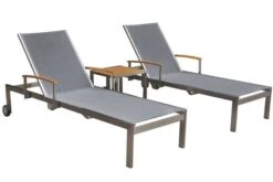 Ausgewählte Produkte 15 OUTFLEXX 2er-Set Sonnenliegen, Silber, Edelstahl/Teak, 195,5x74x35cm, Mit Beistelltisch 45x45cm