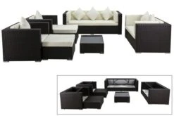 OUTFLEXX Loungemöbel-Set, Braun, Polyrattan, Für 9 Personen, Inkl. Kaffeetisch, Wasserfeste Kissenbox