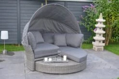 Ausgewählte Produkte 5 OUTFLEXX Sonneninsel, Grau, Polyrattan, Halbrund, 193 X 104 X 74 Cm, Hocker Drehbar, Dach Klappbar