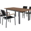 VILLANA Esstischgarnitur, Silber/schwarz, Alu / FSC-Akazienholz, Ausziehtisch 150/200 Cm, 4 Stapelsessel