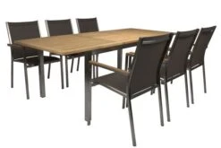 STERN Cardiff Esstischgarnitur, Taupe/grau, Edelstahl/Textil, 162/220 X 90 Cm, 6 Pers., FSC-Teakholz