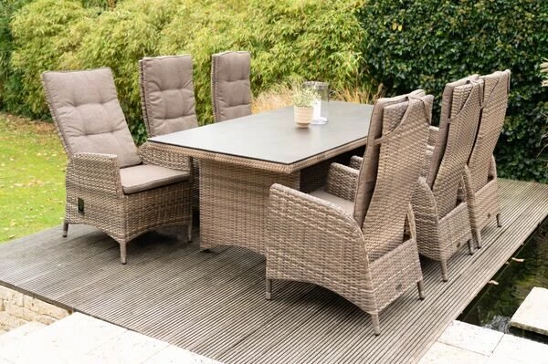 Ploß Elba Esstischgarnitur, Champagner-meliert/savanna, 200 X 95 Cm, Polyrattan/Alu, 13-tlg. 3 Ploß Elba Esstischgarnitur, Champagner-meliert/savanna, 200 X 95 Cm, Polyrattan/Alu, 13-tlg.