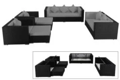OUTFLEXX Loungemöbel-Set, Schwarz, Polyrattan, Für 9 Personen, Wasserfeste Kissenbox