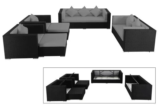 OUTFLEXX Loungemöbel-Set, Schwarz, Polyrattan, Für 9 Personen, Wasserfeste Kissenbox 3 OUTFLEXX Loungemöbel-Set, Schwarz, Polyrattan, Für 9 Personen, Wasserfeste Kissenbox