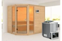 KARIBU Massivholzsauna Sinai 3, Fichtenholz 40mm, Eckeinstieg, Ca. 2m²