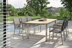 STERN Polaris Esstischgarnitur, Silbergrau, Edelstahl/Textil, 162/220 X 90 Cm, 6 Pers., FSC-Teakholz