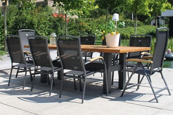 HARTMAN Sondermodell Yasmani/Raffaelo Esstischgruppe, Xerix, Alu/Teakholz, 240x100cm, 6 Stapel-, 2 Multipositionssessel 3 HARTMAN Sondermodell Yasmani/Raffaelo Esstischgruppe, Xerix, Alu/Teakholz, 240x100cm, 6 Stapel-, 2 Multipositionssessel