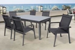 KETTLER BasicPlus Esstischgarnitur, Anthrazit, Alu/Textilene, Tisch 180/240x100cm, 6 Stapelsessel