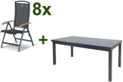 HARTMAN Raffaelo Esstischgarnitur, Xerix, Alu/Textilene, Tisch 180/240x100cm, 8 Multipositionssessel