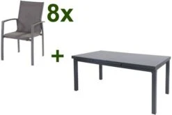 HARTMAN Canterbury Esstischgarnitur, Xerix, Alu/Textilene, Tisch 180/240x100cm, 8 Stapelsessel
