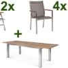 STERN Cardiff Esstischgruppe, Silber/silbergrau, Edelstahl/Teak, Tisch 200/260 X 100 Cm, 4 Stapel-, 2 Multipositionssessel