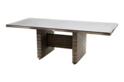 Ploß Rabida Dining Tisch, Champagner-meliert, Polyrattan, 220 X 100 Cm, Glasplatte In Steinoptik