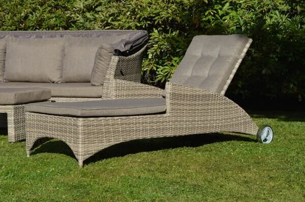 Ploß Rabida Comfort Rollliege, Champagner-meliert, Polyrattan, 198x68x44cm, Verstellbar, Hohe Sitzhöhe 3 Ploß Rabida Comfort Rollliege, Champagner-meliert, Polyrattan, 198x68x44cm, Verstellbar, Hohe Sitzhöhe