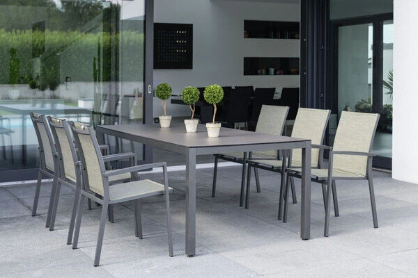 STERN New Levanto Esstischgarnitur, Anthrazit/grün, Alu/Textilene, Tisch 200 X 100 Cm, 6 Personen 3 STERN New Levanto Esstischgarnitur, Anthrazit/grün, Alu/Textilene, Tisch 200 X 100 Cm, 6 Personen