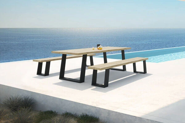 OUTFLEXX Zero Esstischgarnitur, Dark Grey/natur, Alu/recycled FSC-Teak, Esstisch 240x100cm, 2x Bank 240x40cm 3 OUTFLEXX Zero Esstischgarnitur, Dark Grey/natur, Alu/recycled FSC-Teak, Esstisch 240x100cm, 2x Bank 240x40cm