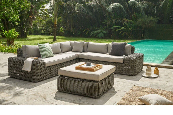 OUTFLEXX Ecklounge, Two Tone Grey, Polyrattan, 6 Personen, Inkl. Tisch/Hocker 90 X 90 Cm Und Polster In Grau 3 OUTFLEXX Ecklounge, Two Tone Grey, Polyrattan, 6 Personen, Inkl. Tisch/Hocker 90 X 90 Cm Und Polster In Grau