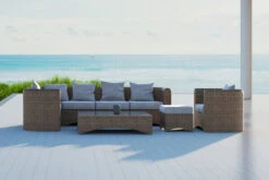 OUTFLEXX Loungegarnitur, Hellbraun, Polyrattan, 8tlg, 7 Personen, Inkl. Polster Und Kissen
