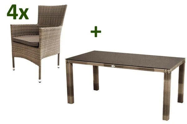 Ploß Rabida Sitzgruppe, Champagner-meliert, Polyrattan, Tisch 170 X 90 Cm, 4 Stapelsessel, Glasplatte In Steinoptik 3 Ploß Rabida Sitzgruppe, Champagner-meliert, Polyrattan, Tisch 170 X 90 Cm, 4 Stapelsessel, Glasplatte In Steinoptik