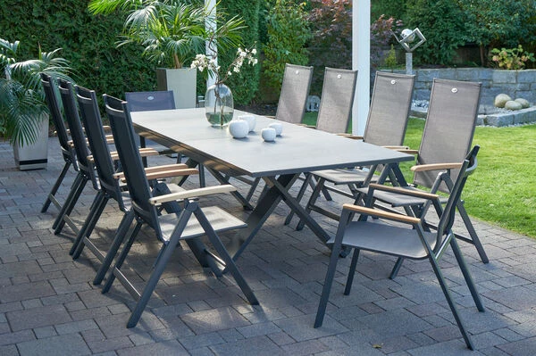 HARTMAN Sondermodell Xanadu / Aruba Set, Xerix/anthrazit, Alu/Glaskeramik, 2 Stapelsessel, 8 Multipos, 220/280x100cm 3 HARTMAN Sondermodell Xanadu / Aruba Set, Xerix/anthrazit, Alu/Glaskeramik, 2 Stapelsessel, 8 Multipos, 220/280x100cm