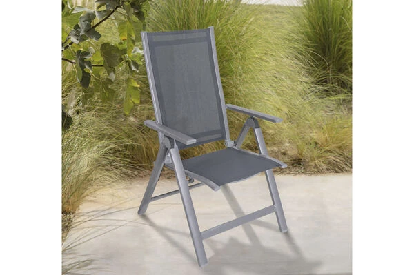 OUTFLEXX Multipositionssessel, Silber/grau, Alu/Textilene, 70x58x106cm 4 OUTFLEXX Multipositionssessel, Silber/grau, Alu/Textilene, 70x58x106cm – Bild 2