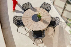 HARTMAN Provence / Cecilia Sitzgruppe, Light Grey/schwarz, Alu/Teakholz/Polyrattan, 5 Diningsessel, Ø150cm, Inkl. Granitinlay