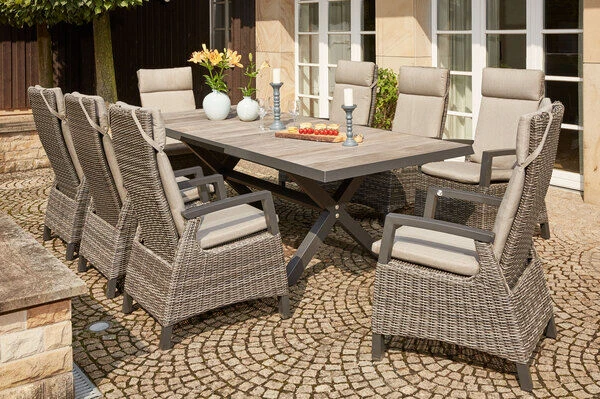 SIENA GARDEN Corido / Sincro Sitzgruppe, Charcoal, Alu / Gardino®-Geflecht, 8 Diningsessel, Ausziehtisch 205/265 X 103 Cm 3 SIENA GARDEN Corido / Sincro Sitzgruppe, Charcoal, Alu / Gardino®-Geflecht, 8 Diningsessel, Ausziehtisch 205/265 X 103 Cm