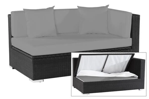 OUTFLEXX 2-Sitzer Ecksofa, Schwarz, Polyrattan, 145x85x70cm, Armlehne Links, Wasserfeste Kissenbox 3 OUTFLEXX 2-Sitzer Ecksofa, Schwarz, Polyrattan, 145x85x70cm, Armlehne Links, Wasserfeste Kissenbox