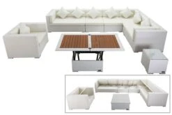 OUTFLEXX Loungemöbel-Set, Weiß, Polyrattan, Für 8 Personen, Inkl. Loungetisch, Wasserfeste Kissenbox