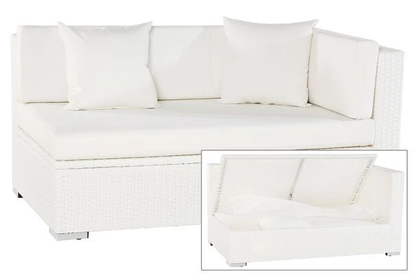OUTFLEXX 2-Sitzer Ecksofa, Weiß, Polyrattan, 145x85x70cm, Armlehne Li, Inkl. Polster, Wasserfeste Kissenbox 3 OUTFLEXX 2-Sitzer Ecksofa, Weiß, Polyrattan, 145x85x70cm, Armlehne Li, Inkl. Polster, Wasserfeste Kissenbox