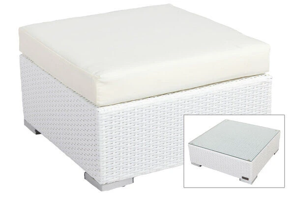 OUTFLEXX Beistelltisch/Hocker, Weiß, Polyrattan, Inkl. Glasplatte Und Polster 3 OUTFLEXX Beistelltisch/Hocker, Weiß, Polyrattan, Inkl. Glasplatte Und Polster