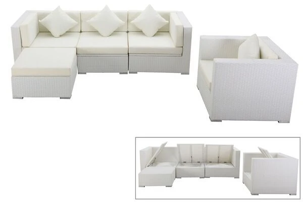 OUTFLEXX Loungemöbel-Set, Weiß, Polyrattan, Für 5 Personen, Wasserfeste Kissenbox 3 OUTFLEXX Loungemöbel-Set, Weiß, Polyrattan, Für 5 Personen, Wasserfeste Kissenbox