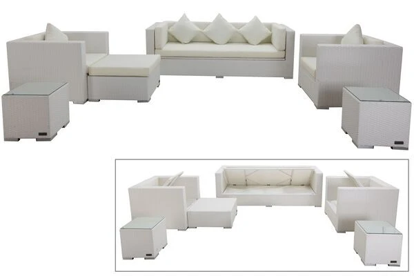 OUTFLEXX Loungemöbel-Set, Weiß, Polyrattan, Für 6 Personen, Wasserfeste Kissenbox 3 OUTFLEXX Loungemöbel-Set, Weiß, Polyrattan, Für 6 Personen, Wasserfeste Kissenbox