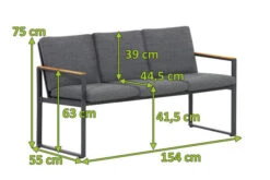 OUTFLEXX Alexander Bank, Mattgrau, Alu/Teak, 154x55x75 Cm, Mit Armlehnen, Inkl. Polster -Gartenladen 20120 mass.jpg