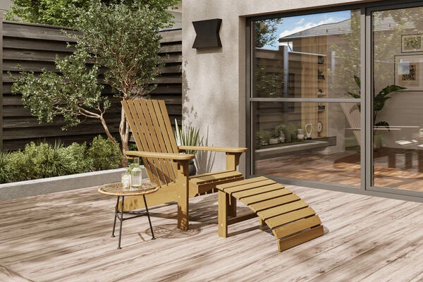 Ploß Adirondack Sessel, Teakoptik, FSC®-Akazienholz, 73x89x88 Cm, Mit Hocker 50x51x33,5 Cm 3 Ploß Adirondack Sessel, Teakoptik, FSC®-Akazienholz, 73x89x88 Cm, Mit Hocker 50x51x33,5 Cm