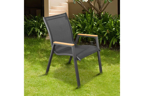 OUTFLEXX Stapelstuhl, Anthrazit Matt, Aluminium/Holzimitat, 70x56x89cm 4 OUTFLEXX Stapelstuhl, Anthrazit Matt, Aluminium/Holzimitat, 70x56x89cm – Bild 2